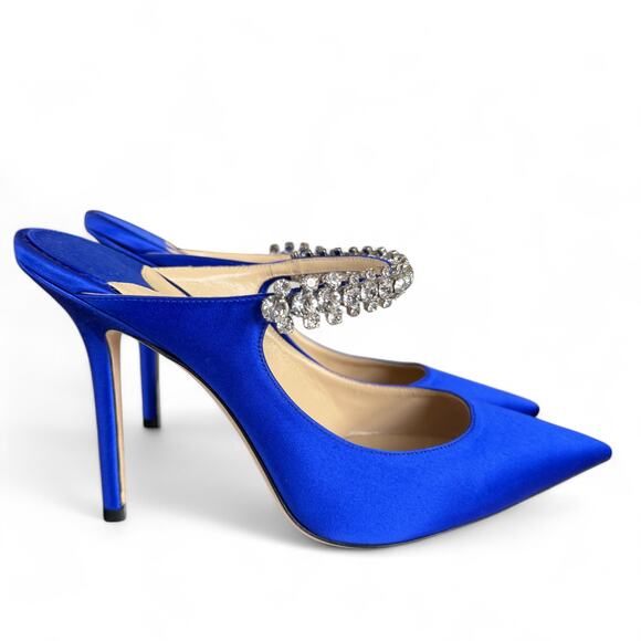 Jimmy‎ Choo Bing 100 Satin Crystal-Strap Mules Size 38 - Picture 1 of 12